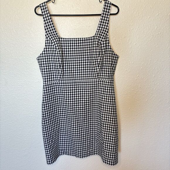 Favorite Daughter Mini Dress 14 NEW The Break Up Square Neck Gingham Navy Blue - Picture 3 of 16